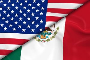 Flags of the United States of America and Mexico Divided